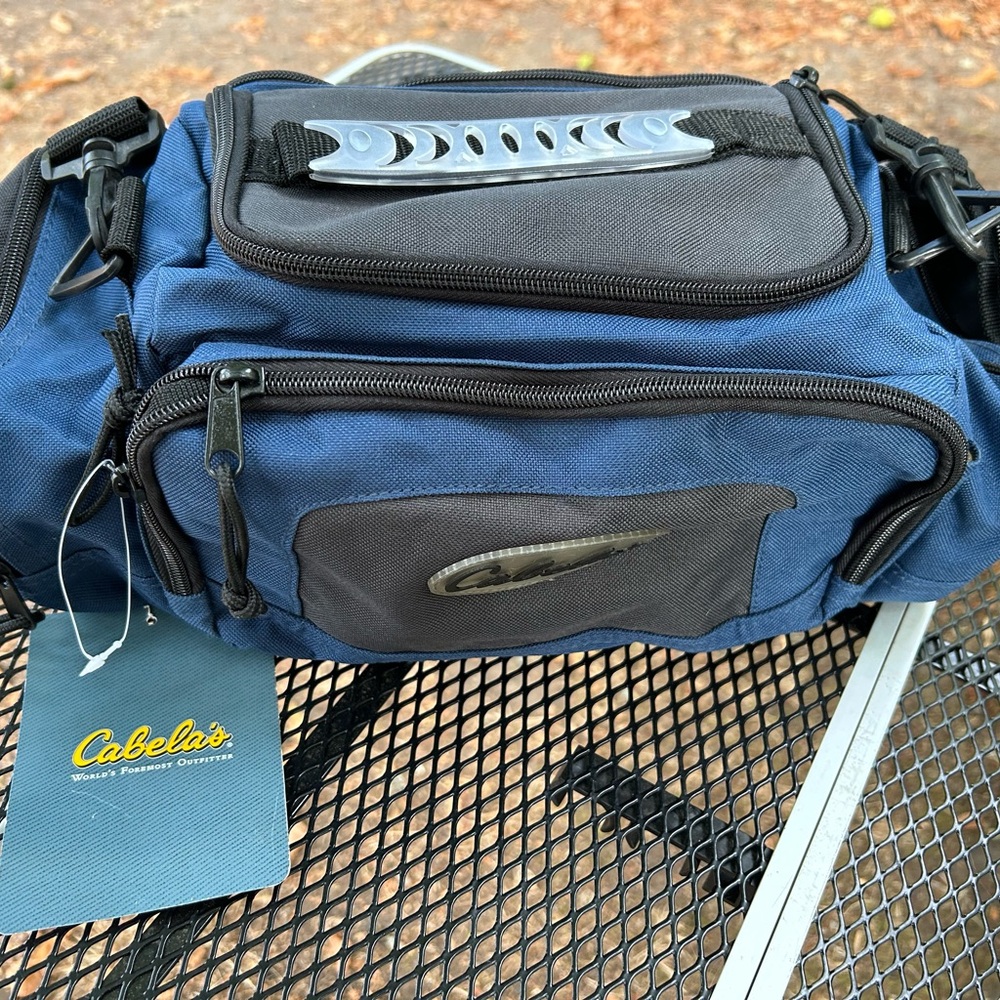 Cabela's Utility Bag Blue Black Nylon Canvas NWT Pockets Carry Strap Handle